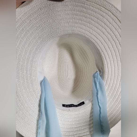 NWOT Betmar fedora style poly braid sun hat, decorative blue fabric & rivets - Picture 10 of 12
